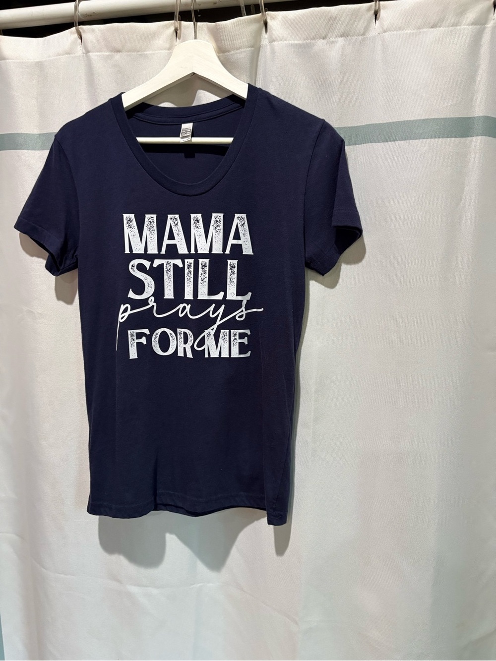 Los Angeles Apparel Navy Tee with White 'Mama Still Prays For Me' Graphic